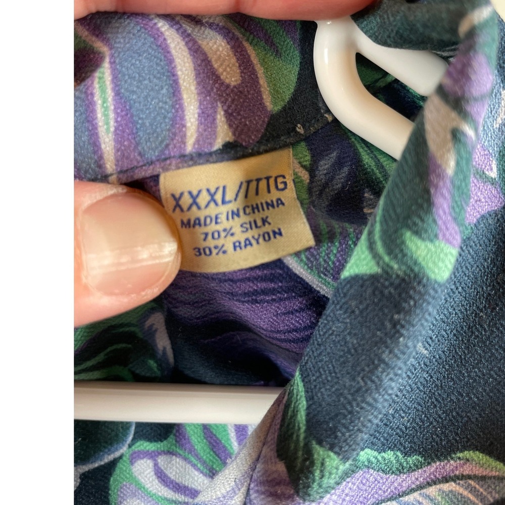 Tommy Bahama Button Up Camp Shirt Men's XXXL Purple Silk Blend Tropical Leaf 3X - Picture 4 of 10